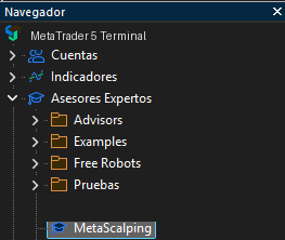 MetaScalping seleccionado en el Navegador de MT5